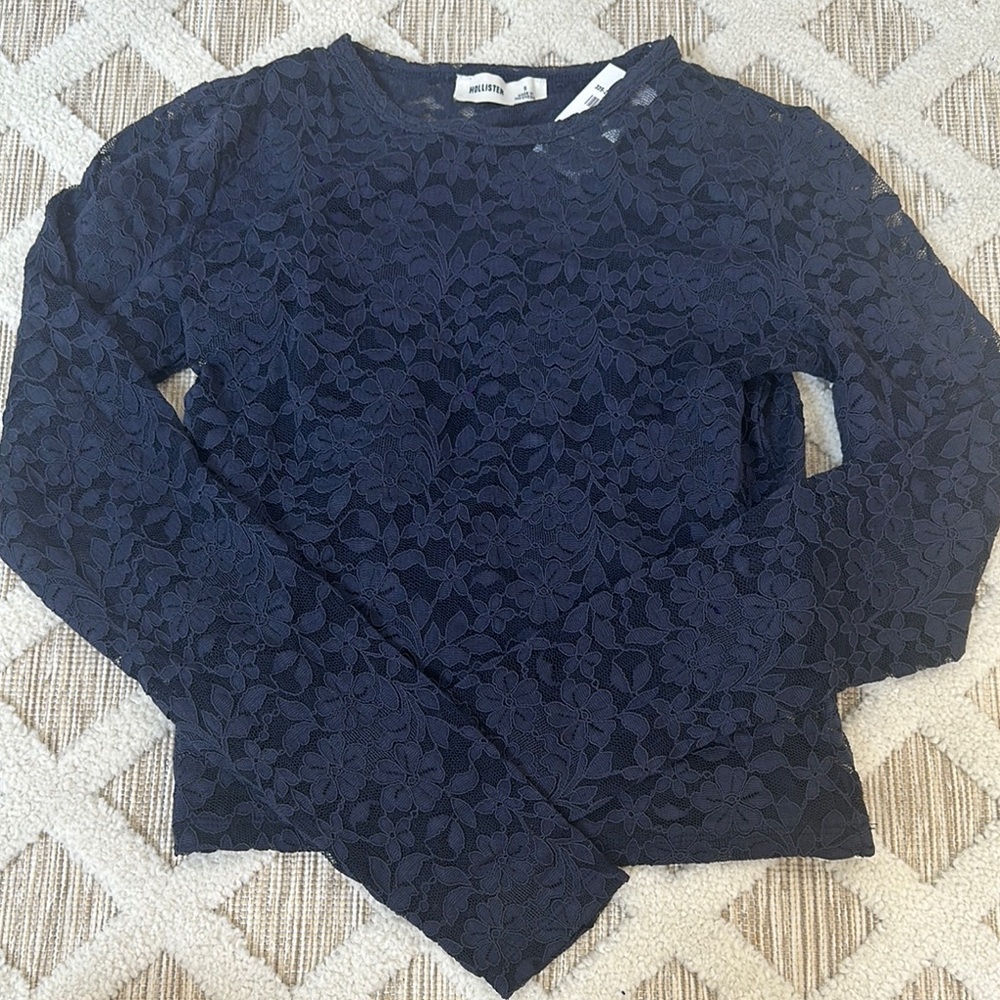 Hollister Blue Asymmetrical Long Sleeve Blouse